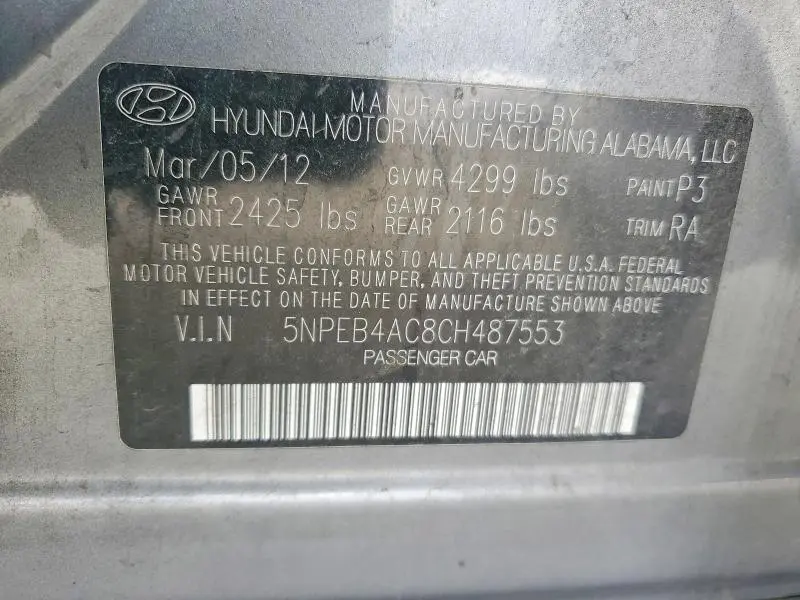 2012 HYUNDAI SONATA GLS  