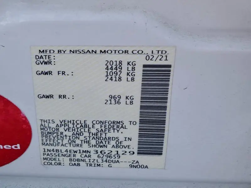 2021 NISSAN ALTIMA SL  