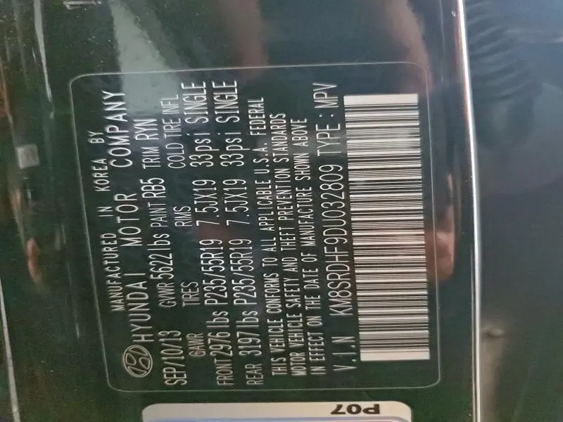 2013 HYUNDAI SANTA FE LIMITED  