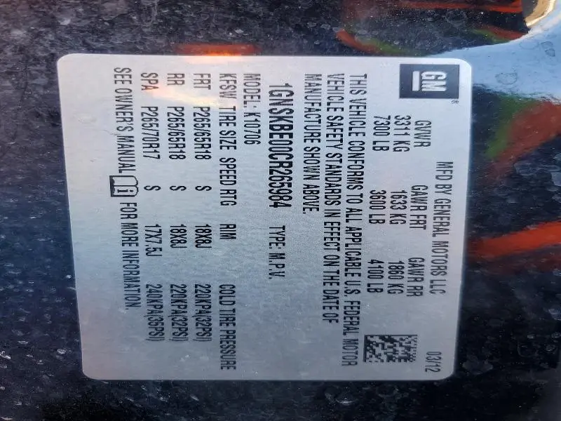 2012 CHEVROLET TAHOE K1500 LT  