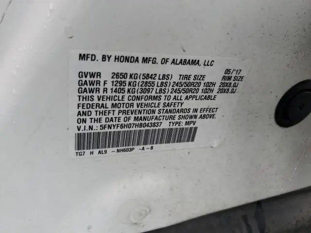 2017 HONDA PILOT ELITE  