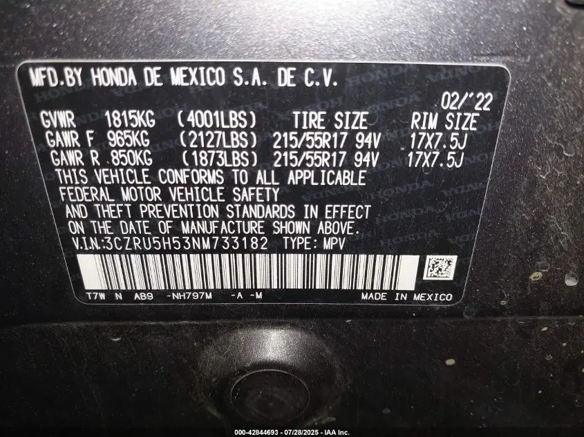 2022 HONDA HR-V 2WD EX