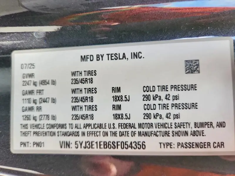 2025 TESLA MODEL 3   