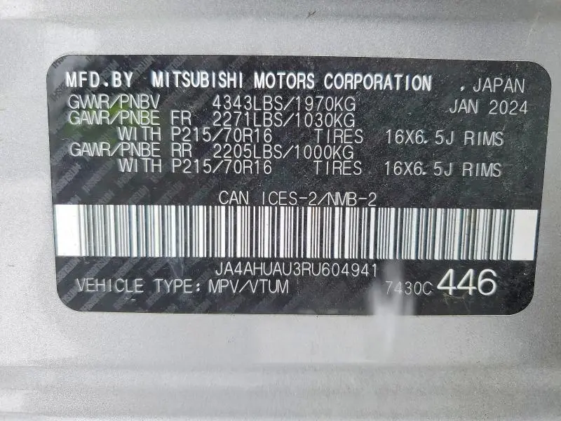 2024 MITSUBISHI RVR ES  