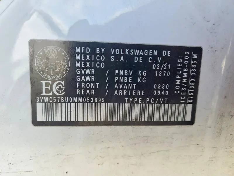 2021 VOLKSWAGEN JETTA S  
