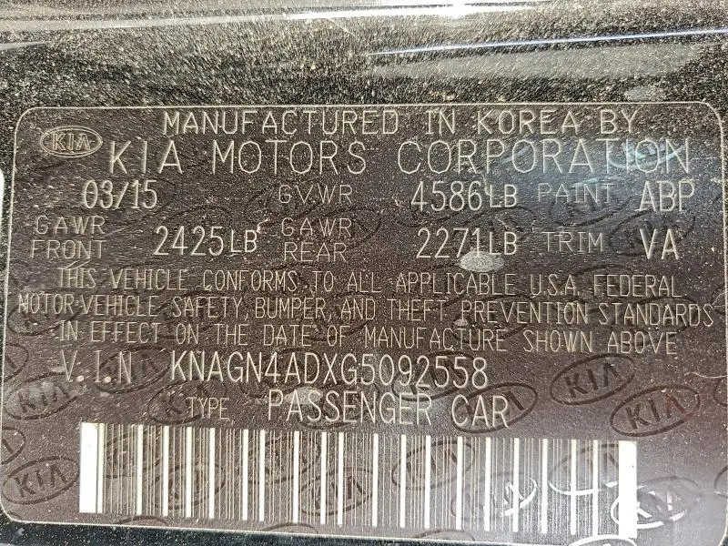 2016 KIA OPTIMA HYBRID  