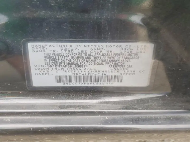 2017 NISSAN VERSA 1.6 SV  