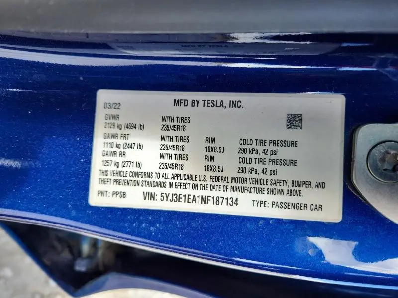 2022 TESLA MODEL 3   