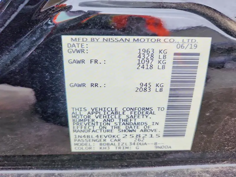 2019 NISSAN ALTIMA SL  