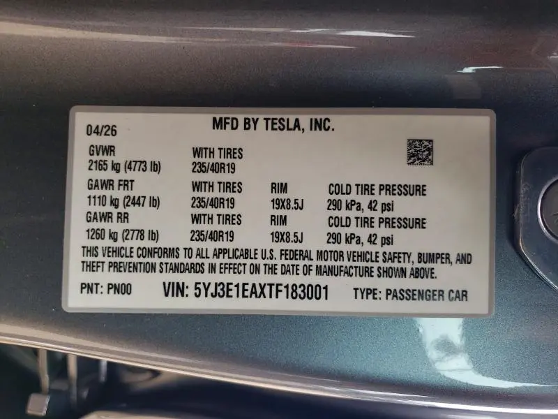 2026 TESLA MODEL 3   