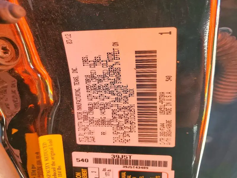 2012 TOYOTA TUNDRA GRADE  