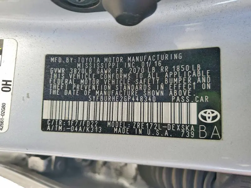 2016 TOYOTA COROLLA S PLUS  
