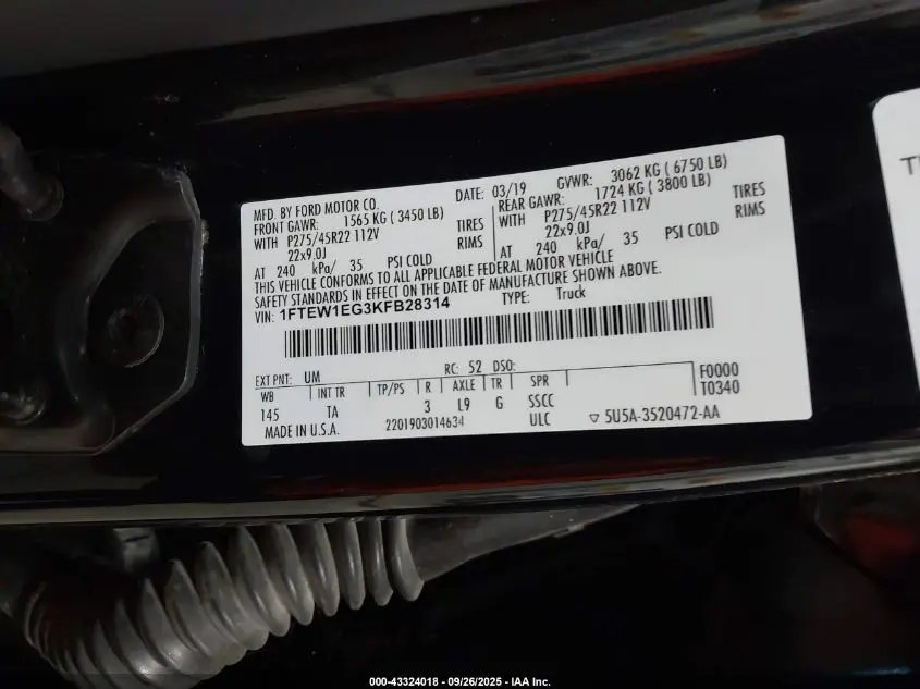 2019 FORD F-150 LIMITED