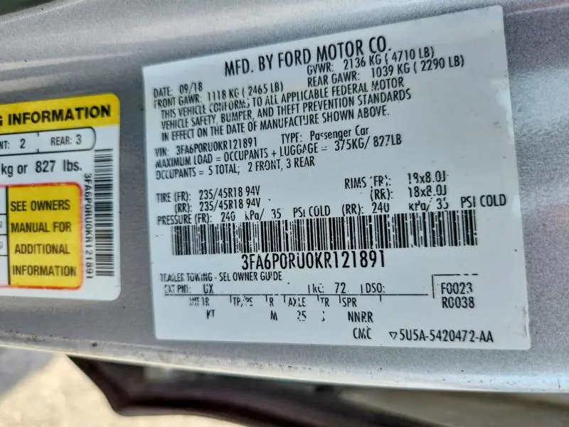 2019 FORD FUSION TITANIUM  