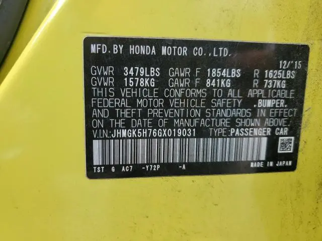 2016 HONDA FIT EX