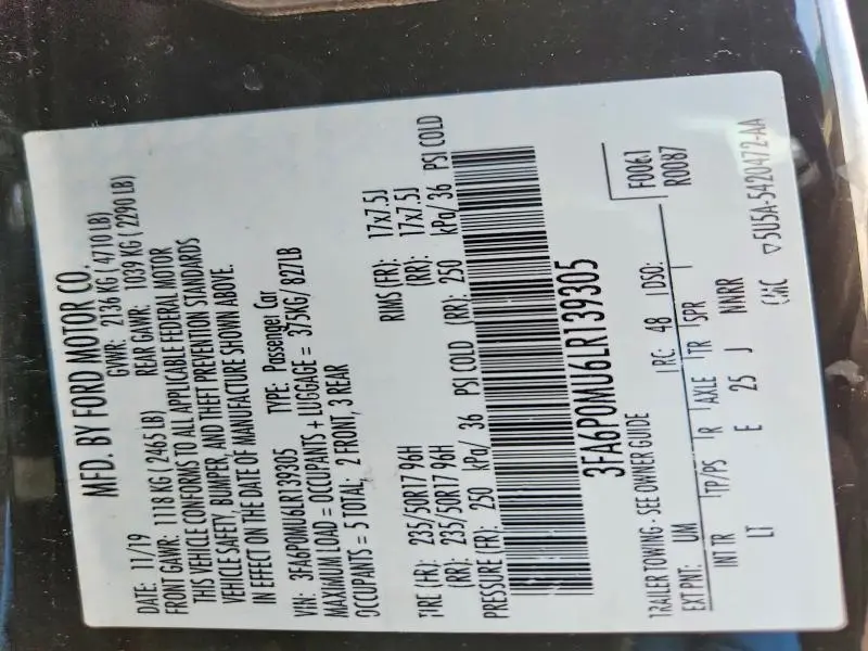 2020 FORD FUSION SEL  