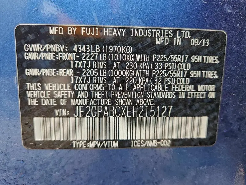 2014 SUBARU XV CROSSTREK 2.0 PREMIUM  