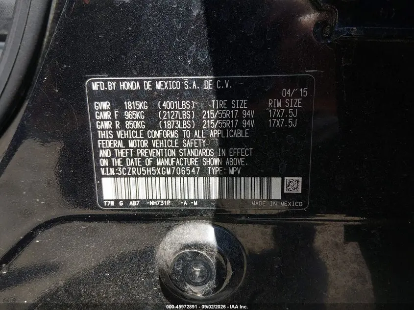 2016 HONDA HR-V EX