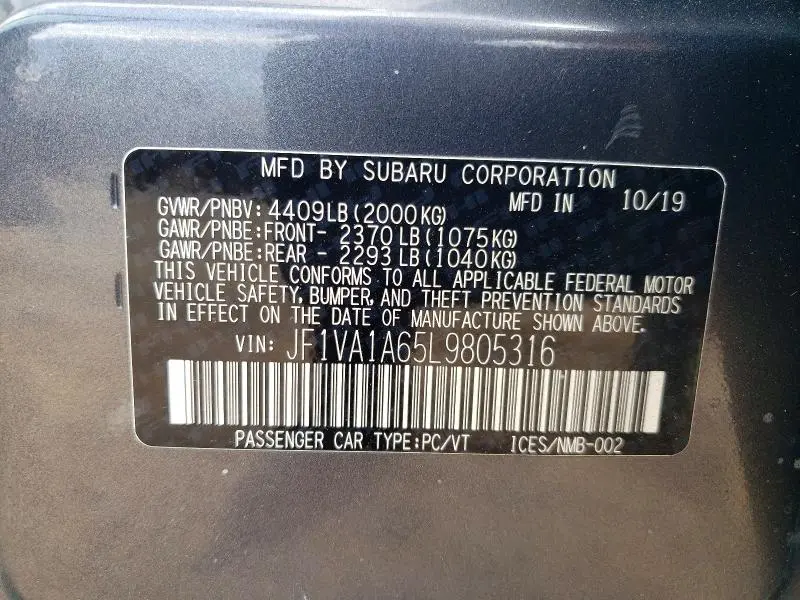2020 SUBARU WRX   