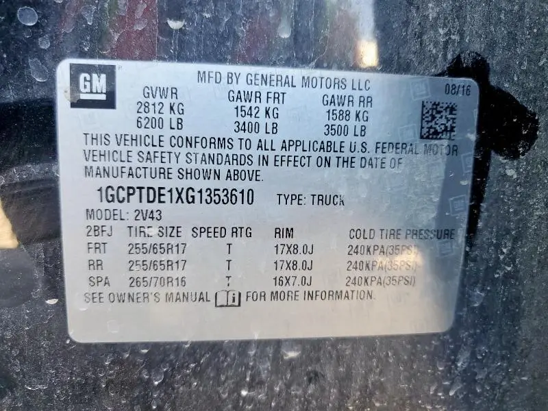 2016 CHEVROLET COLORADO Z71  