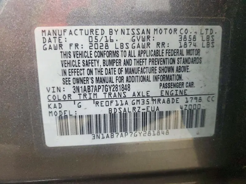 2016 NISSAN SENTRA SR  