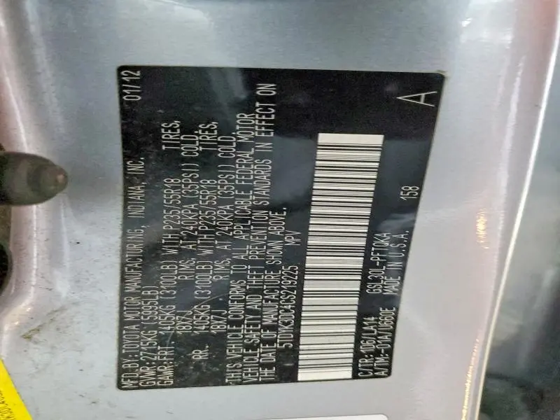 2012 TOYOTA SIENNA XLE  