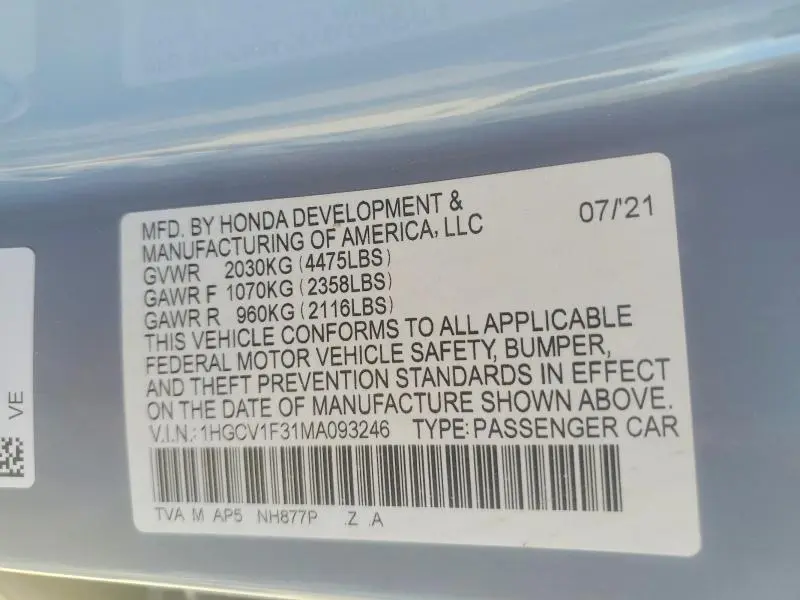 2021 HONDA ACCORD SPORT  