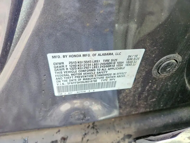2018 HONDA PILOT EXL  