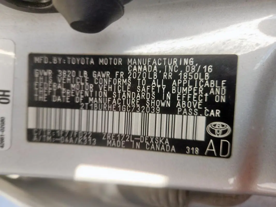 2016 TOYOTA COROLLA L  