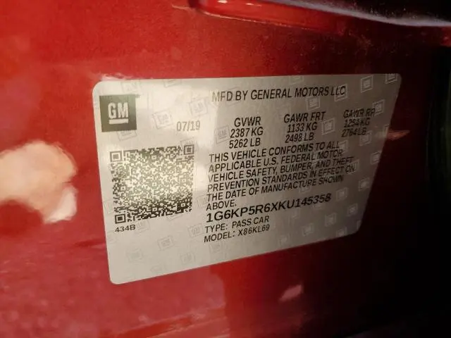 2019 CADILLAC CT6 SPORT CSAV  