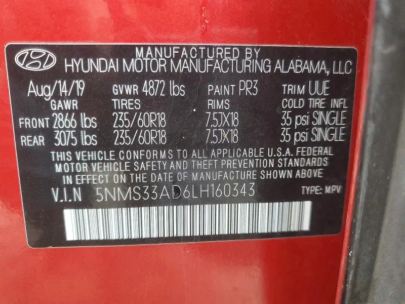 2020 HYUNDAI SANTA FE SEL  