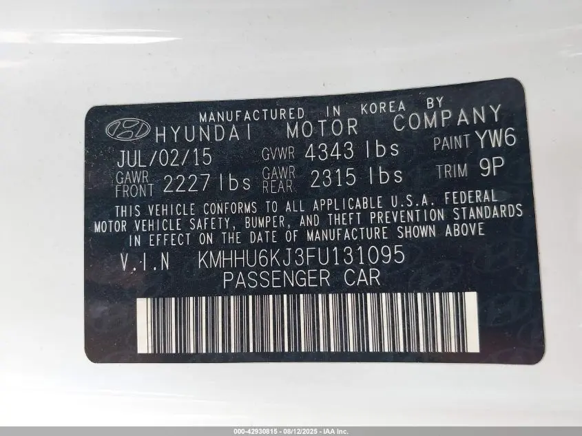 2015 HYUNDAI GENESIS 3.8 ULTIMATE
