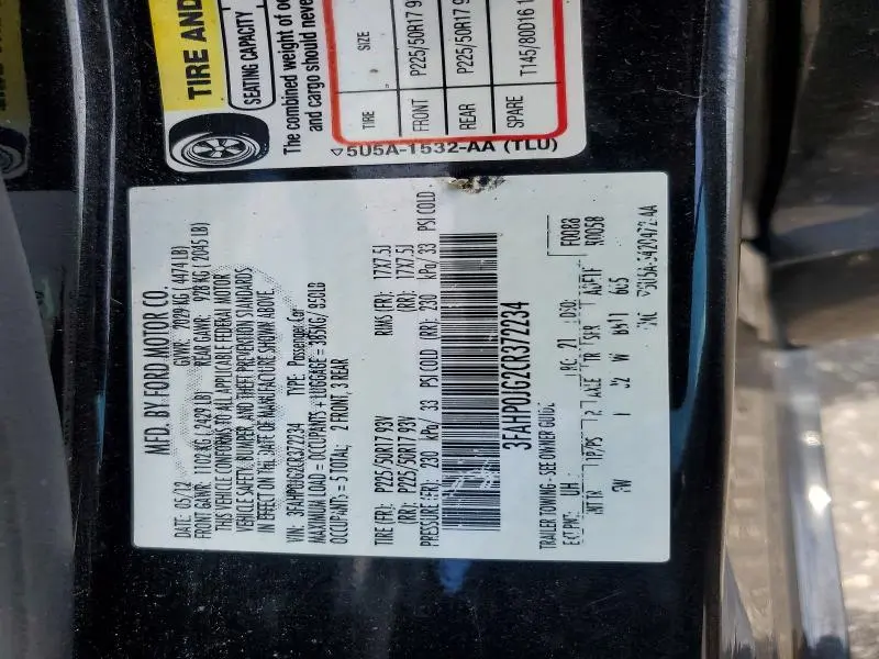 2012 FORD FUSION SEL  