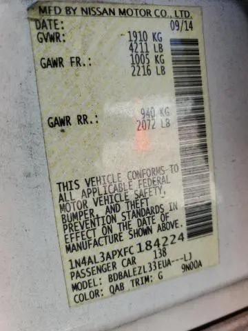 2015 NISSAN ALTIMA 2.5  