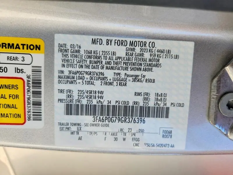 2016 FORD FUSION S  