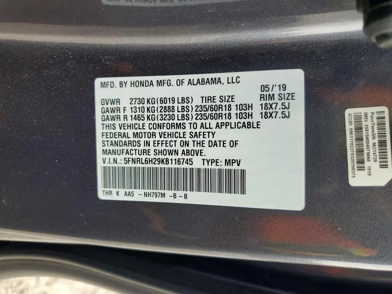 2019 HONDA ODYSSEY LX  