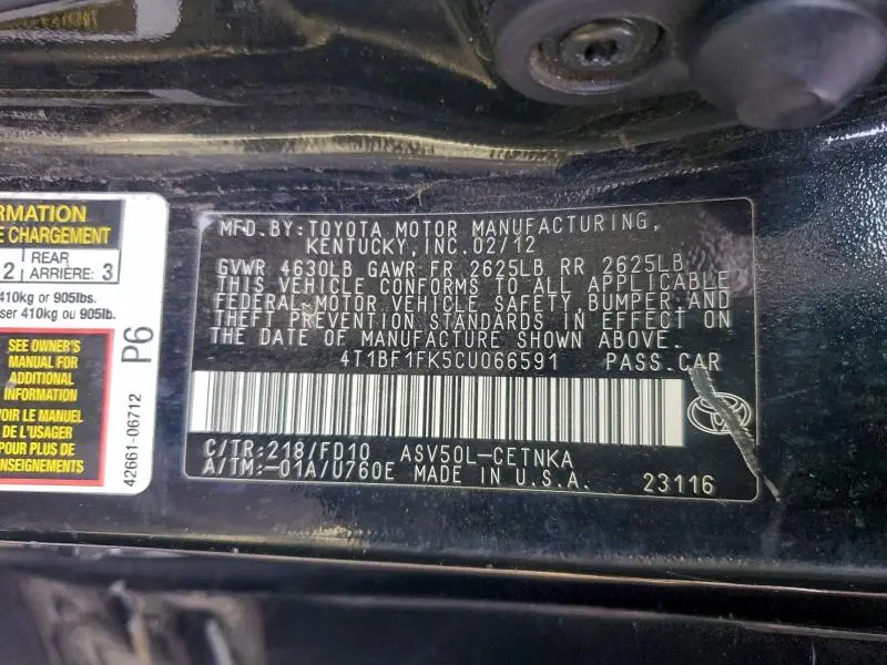 2012 TOYOTA CAMRY LE  