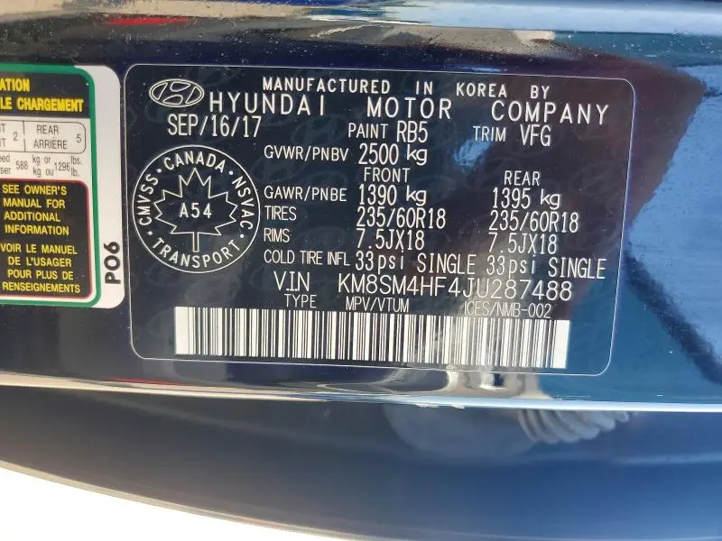 2018 HYUNDAI SANTA FE SE  