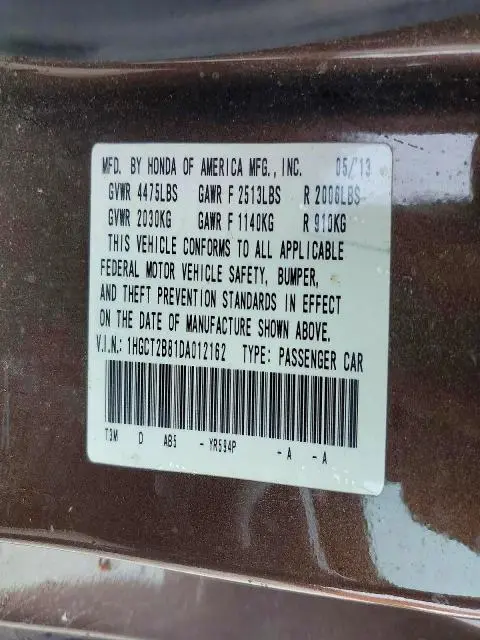 2013 HONDA ACCORD EXL  