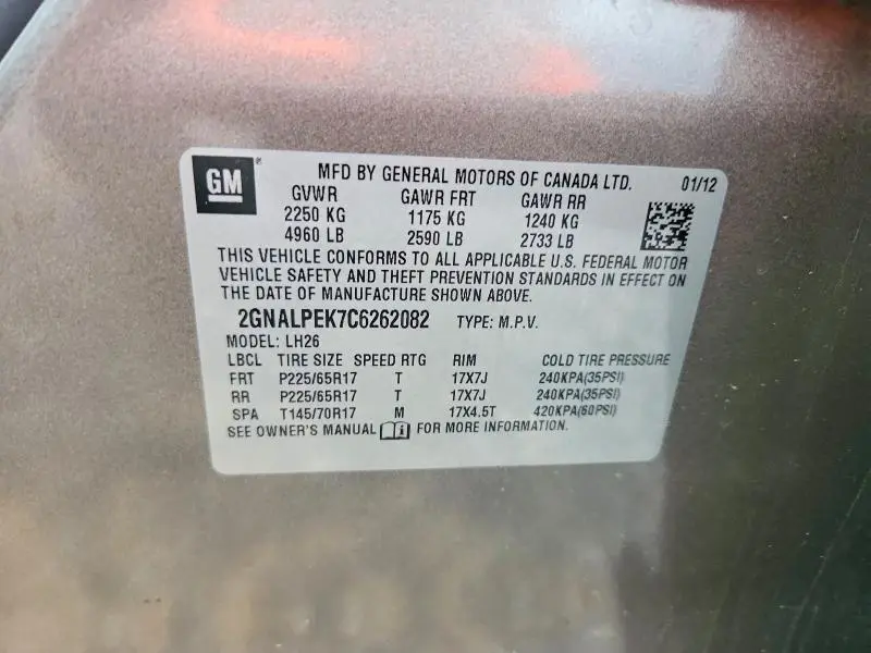 2012 CHEVROLET EQUINOX LT  