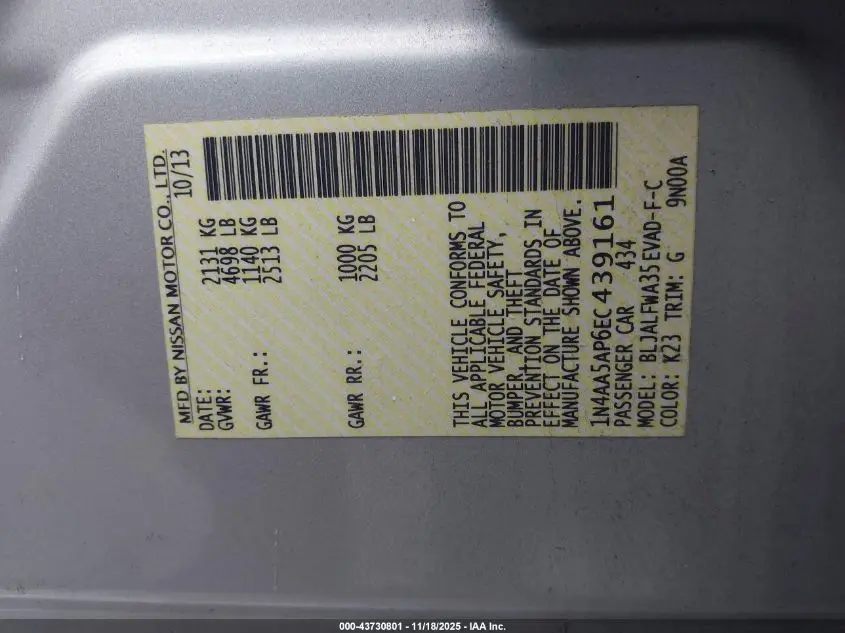 2014 NISSAN MAXIMA 3.5 SV