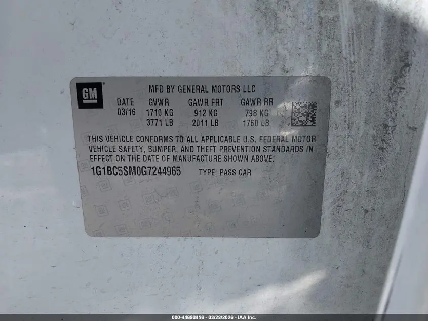 2016 CHEVROLET CRUZE LS AUTO