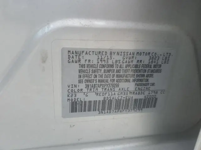 2015 NISSAN SENTRA S  