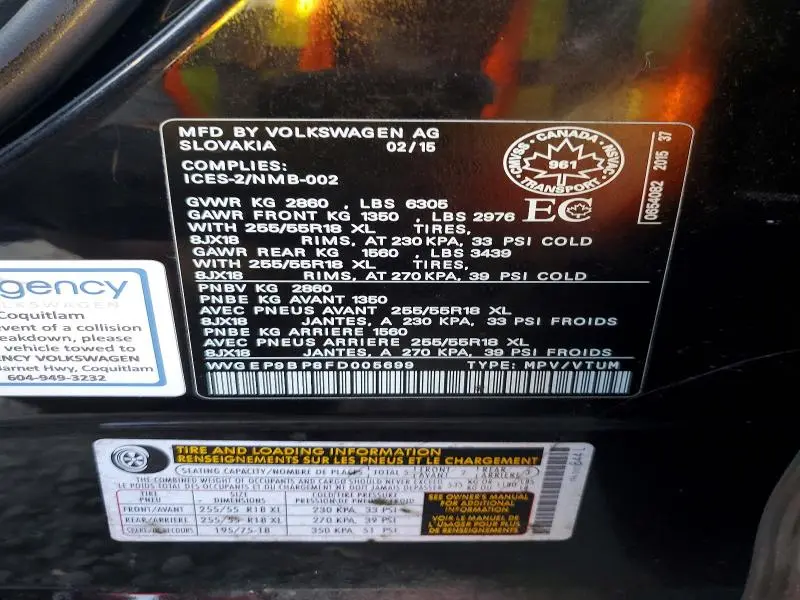 2015 VOLKSWAGEN TOUAREG V6 TDI  