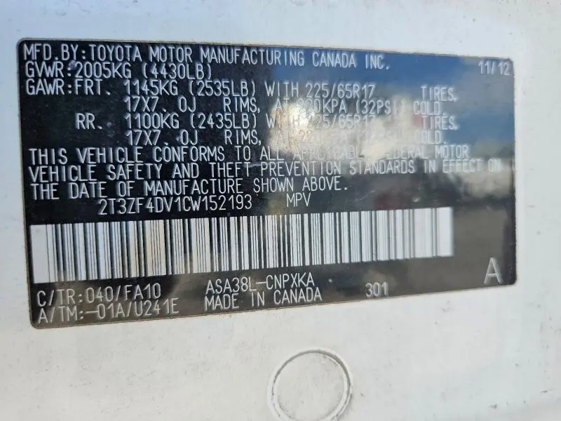 2012 TOYOTA RAV4 BASE  