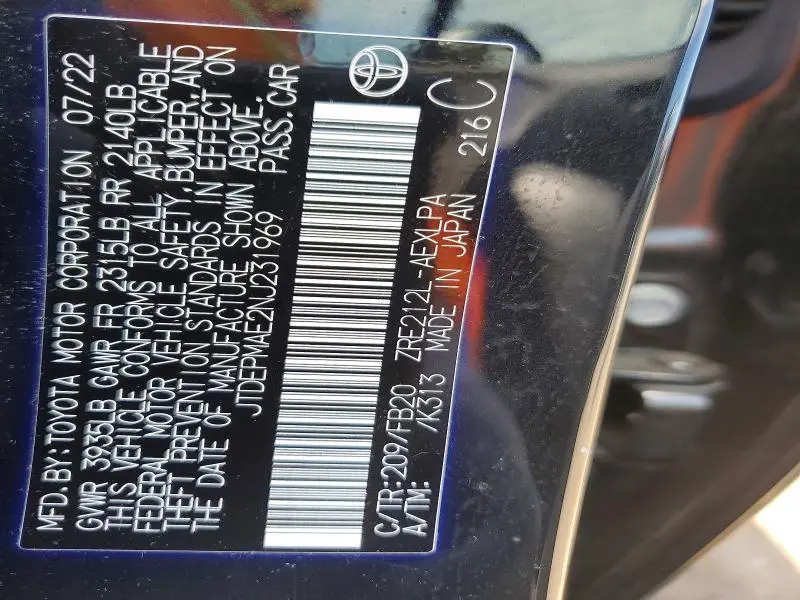 2022 TOYOTA COROLLA LE  