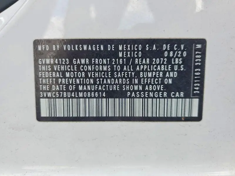 2020 VOLKSWAGEN JETTA S  