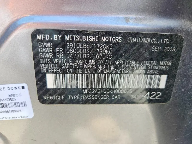 2019 MITSUBISHI MIRAGE ES  