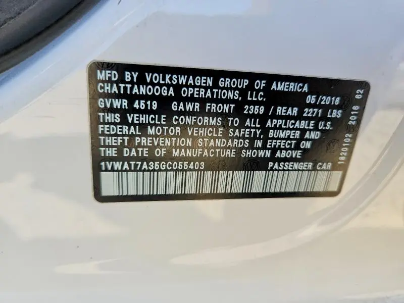 2016 VOLKSWAGEN PASSAT S  