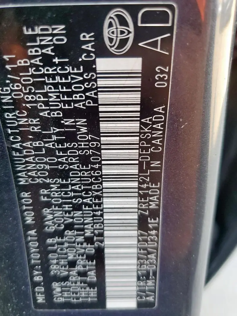 2011 TOYOTA COROLLA BASE  